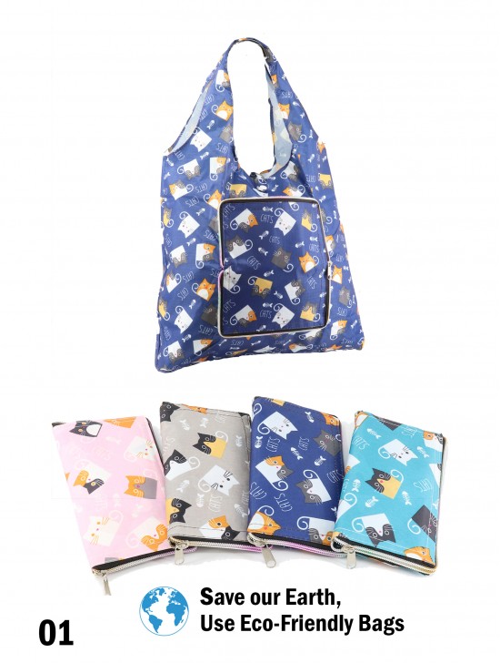 Kittens Reusable Foldable Shopping Bags W/ Zipper(6 pcs)